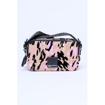 Geanta crossbody cu model - Negru/Maro taupe/Roz