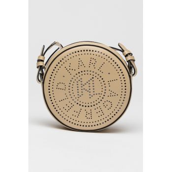 Geanta crossbody de piele cu detalii perforate - Maro camel