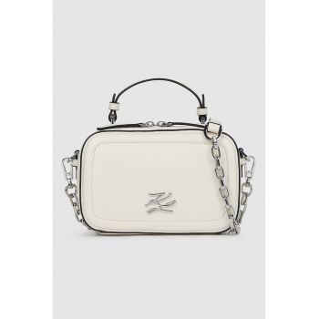 Geanta crossbody de piele cu logo - Alb murdar