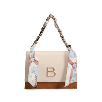Geanta crossbody de piele ecologica cu accesoriu esarfa - Crem - Caramel/Crem - 16x23x9