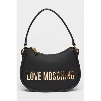 Geanta crossbody de piele ecologica cu logo metalic - Negru