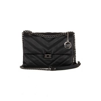 Geanta crossbody din piele cu lant - Negru