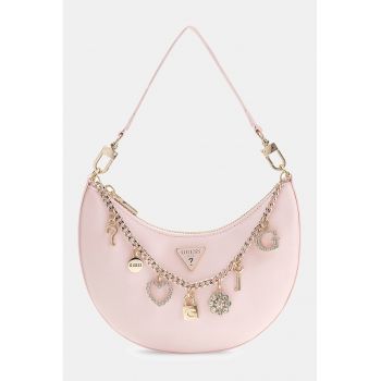 Geanta cu bareta de umar si aplicatie decorativa din lant Tasmin - Roz pastel