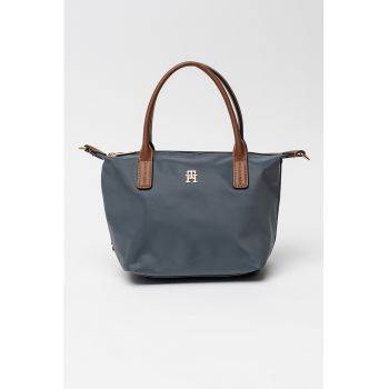 Geanta cu bareta de umar si detaliu logo - Maro/Gri