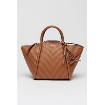 Geanta cu maner si aspect striat Wellen - Caramel