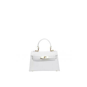 Geanta dama din piele naturala  Calypsofwqdfwq - Alb - 21.5 x 13.5 x 8 cm