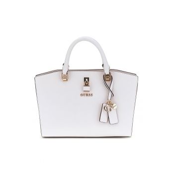 Geanta de mana cu buzunar exterior cu fermoar - Crem