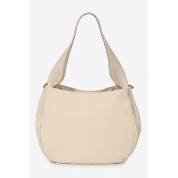 Geanta de piele cu bareta de umar - Maro nisip