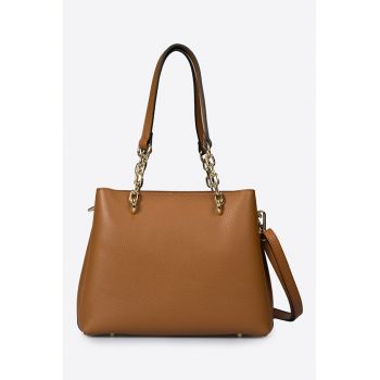 Geanta de piele cu bareta de umar si picioruse metalice