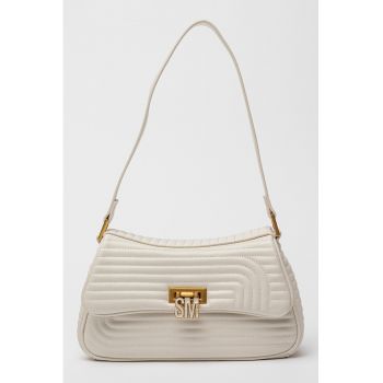 Geanta de piele ecologica cu bareta de umar si aspect matlasat Bikes - Alb fildes