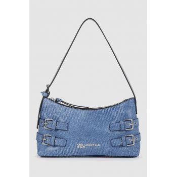 Geanta de umar din denim cu catarame decorative - Negru/Albastru deschis