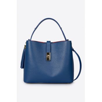 Geanta din piele cu bareta de umar - Albastru royal