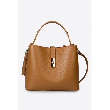 Geanta din piele cu bareta de umar - Caramel