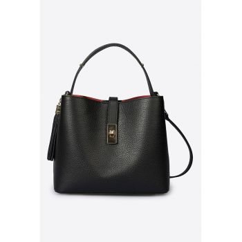 Geanta din piele cu bareta de umar - Negru