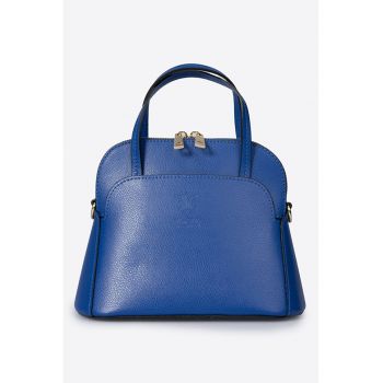 Geanta din piele cu bareta de umar si buzunar frontal - Albastru royal