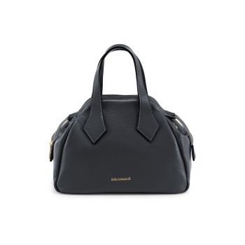 Geanta din piele cu maner si logo metalic - Negru