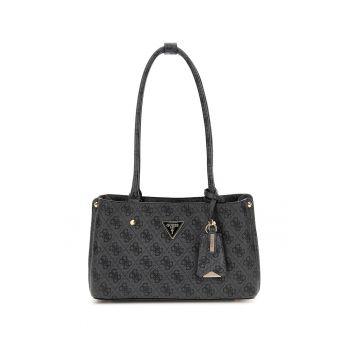 Geanta din piele ecologica cu bareta de umar cu logo - Negru/Gri inchis