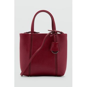 Geanta din piele ecologica cu bareta de umar - Rosu inchis/Argintiu