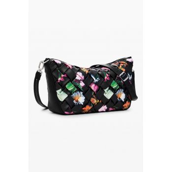 Geanta din piele ecologica cu bareta de umar si aspect tesut Éclat - Negru/Portocaliu/Albastru