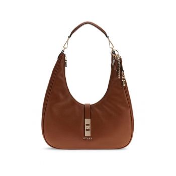 Geanta din piele ecologica cu bareta de umar si model uni - Maro cognac