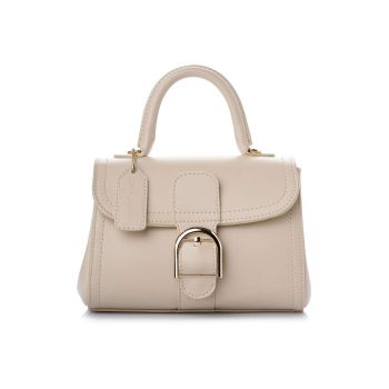 Geanta din piele ecologica cu maner si catarama metalica - Bej