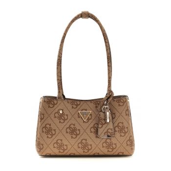 Geanta din piele ecologica cu model monograma si bareta de umar Meridian - Bej