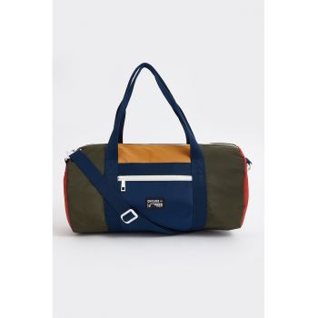 Geanta duffle cu model colorblock - Rosu/Albastru inchis/Verde inchis