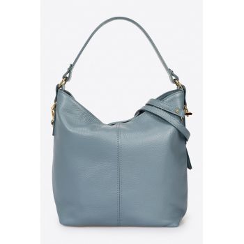 Geanta hobo din piele - Albastru prafuit