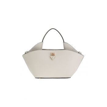 Geanta mini de mana cu buzunar exterior cu fermoar Patsie - Alb murdar