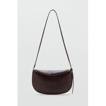 Geanta ovala de umar cu clapa - Maro cognac