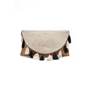 Geanta plic de paie cu canafi - Bej/Maro nisip