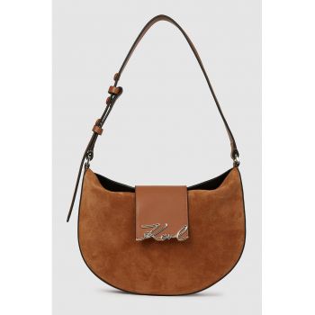 Geanta saddle de piele intoarsa - Caramel