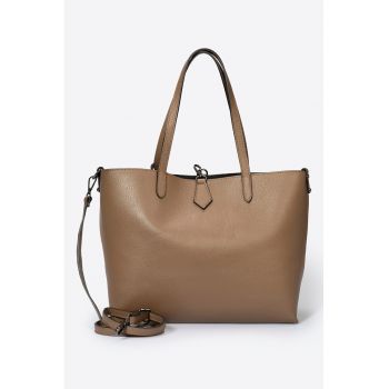 Geanta shopper de piele cu etui interior - Maro