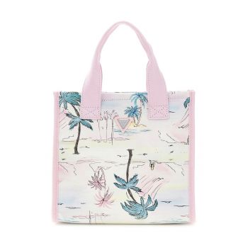 Geanta shopper din bumbac - pentru plaja - Roz pastel/Verde persan
