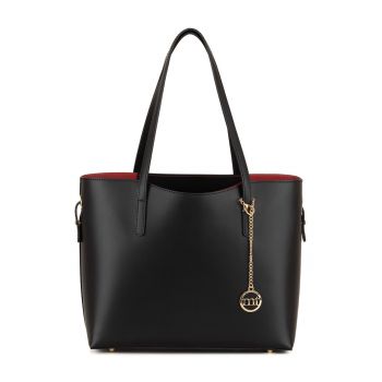 Geanta shopper din piele cu accesoriu logo detasabil - Negru