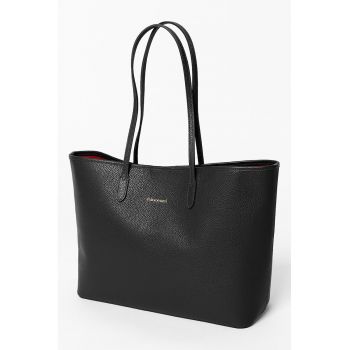 Geanta shopper din piele cu logo discret - Negru