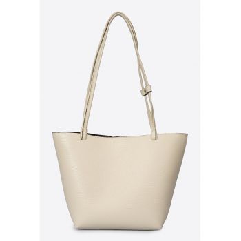 Geanta shopper din piele granulata - Bej deschis