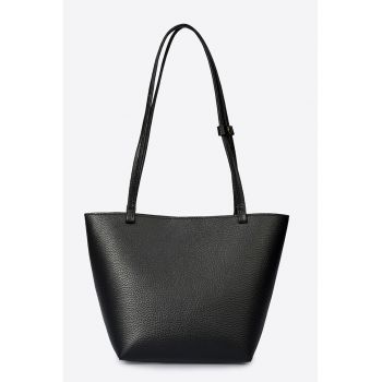 Geanta shopper din piele granulata - Negru