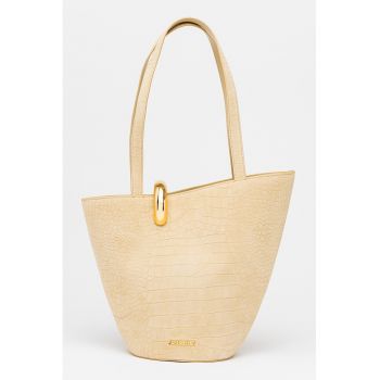 Geanta tote de piele cu aspect de piele de crocodil Bambola - Bej