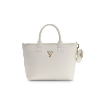 Geanta tote din piele ecologica cu logo stantat - Alb murdar