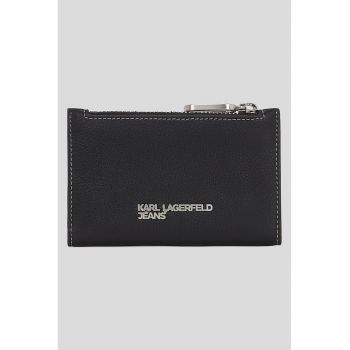 Portofel cu fermoar si logo metalic - Negru