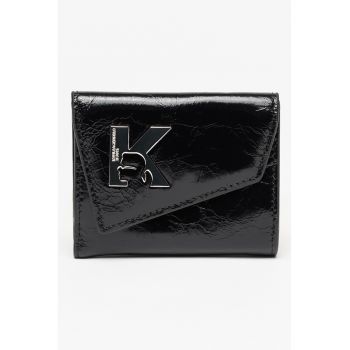Portofel din piele cu logo metalic Geo - Negru