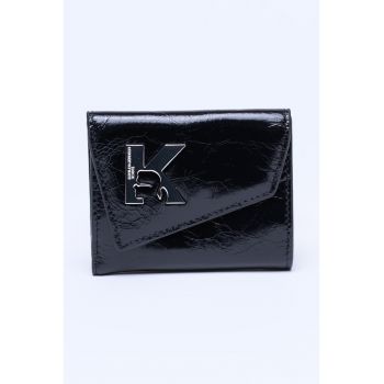 Portofel din piele cu logo metalic Geo - Negru