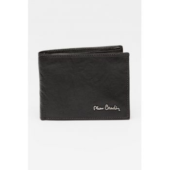 Portofel din piele cu logo metalic - Maro inchis