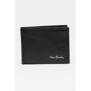 Portofel din piele cu logo metalic - Negru