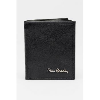 Portofel pliabil din piele cu logo metalic - Negru