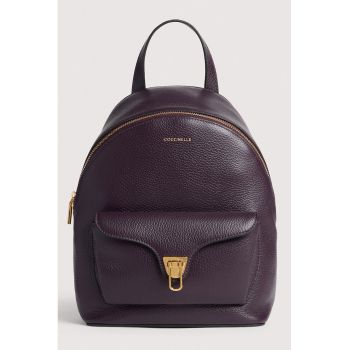 Rucsac de piele cu logo Beat Generatio - Mov inchis