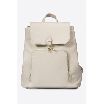 Rucsac din piele cu clapa - Bej deschis