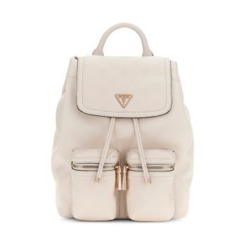 Rucsac din piele ecologica cu doua buzunare cu fermoar Janie - Crem