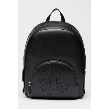 Rucsac din piele si piele ecologica cu detaliu cu logo cu perforatii Circle - Negru